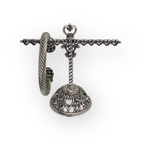 Vintage: Purple Cats Eye Cabochon Gems ❁ Twisted Silver Cable Bangle Bracelet ❁ - Picture 7 of 16